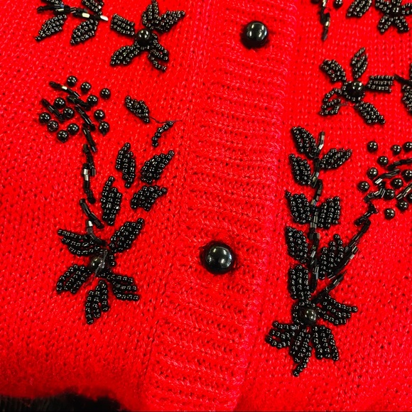 Dana Scott. Vintage Red & Black Beaded Cardigan. M - Picture 8 of 8
